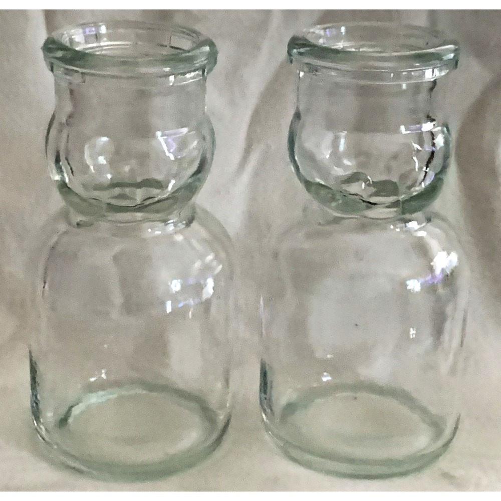 2 Vintage Baby Face 1/2 Pint Milk Cream 5" Bottles Heavy Duty Glass 1950s-70s